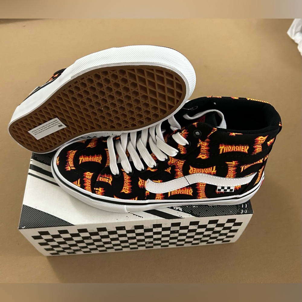 VANS Thrasher x Skate Sk8- High Allover Thrasher Logo!